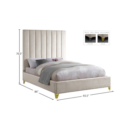 Via Cream Velvet Queen Bed