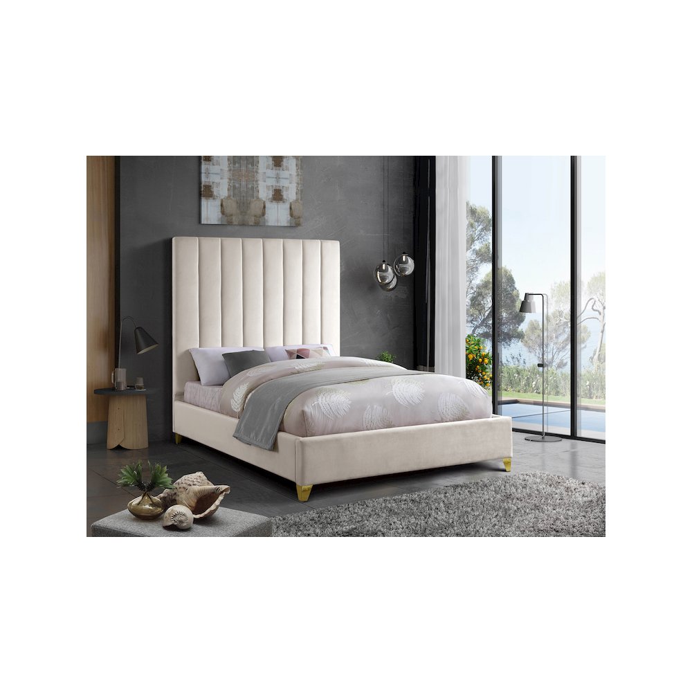 Via Cream Velvet Queen Bed