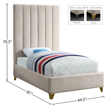 Via Cream Velvet Twin Bed