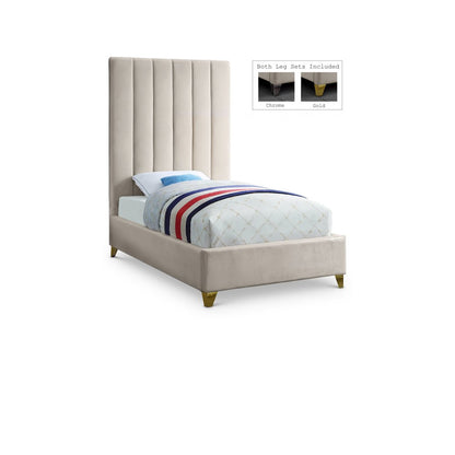 Via Cream Velvet Twin Bed