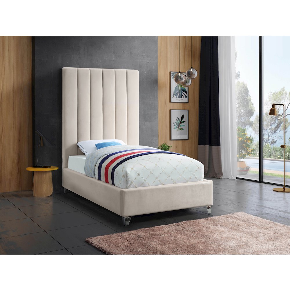 Via Cream Velvet Twin Bed