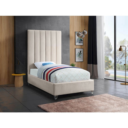 Via Cream Velvet Twin Bed