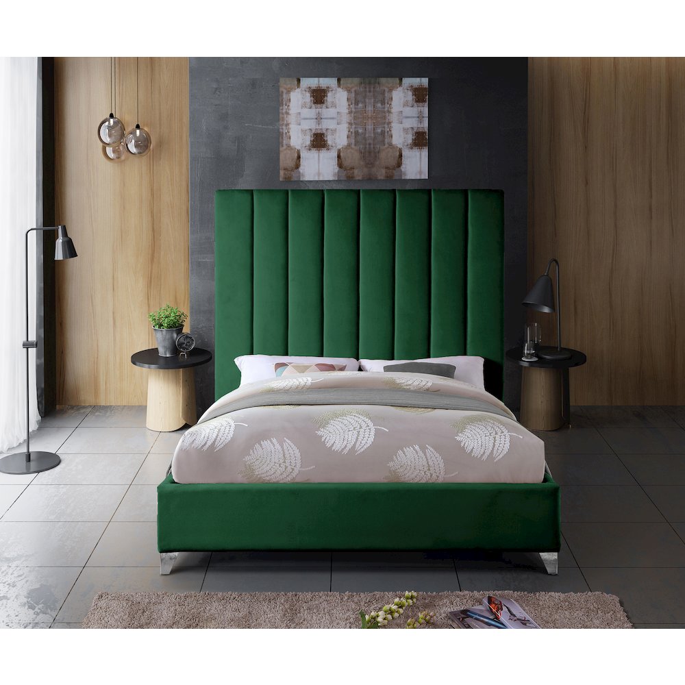 Via Green Velvet King Bed