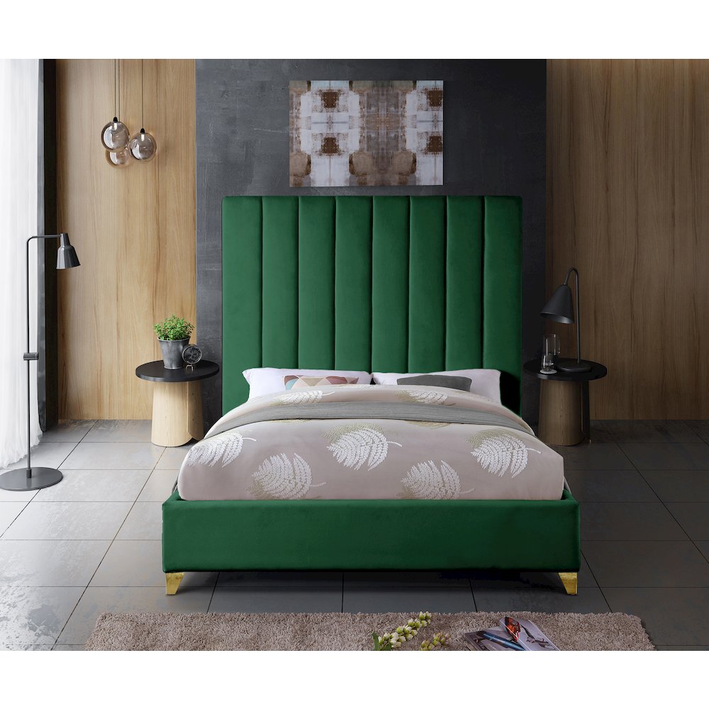 Via Green Velvet King Bed