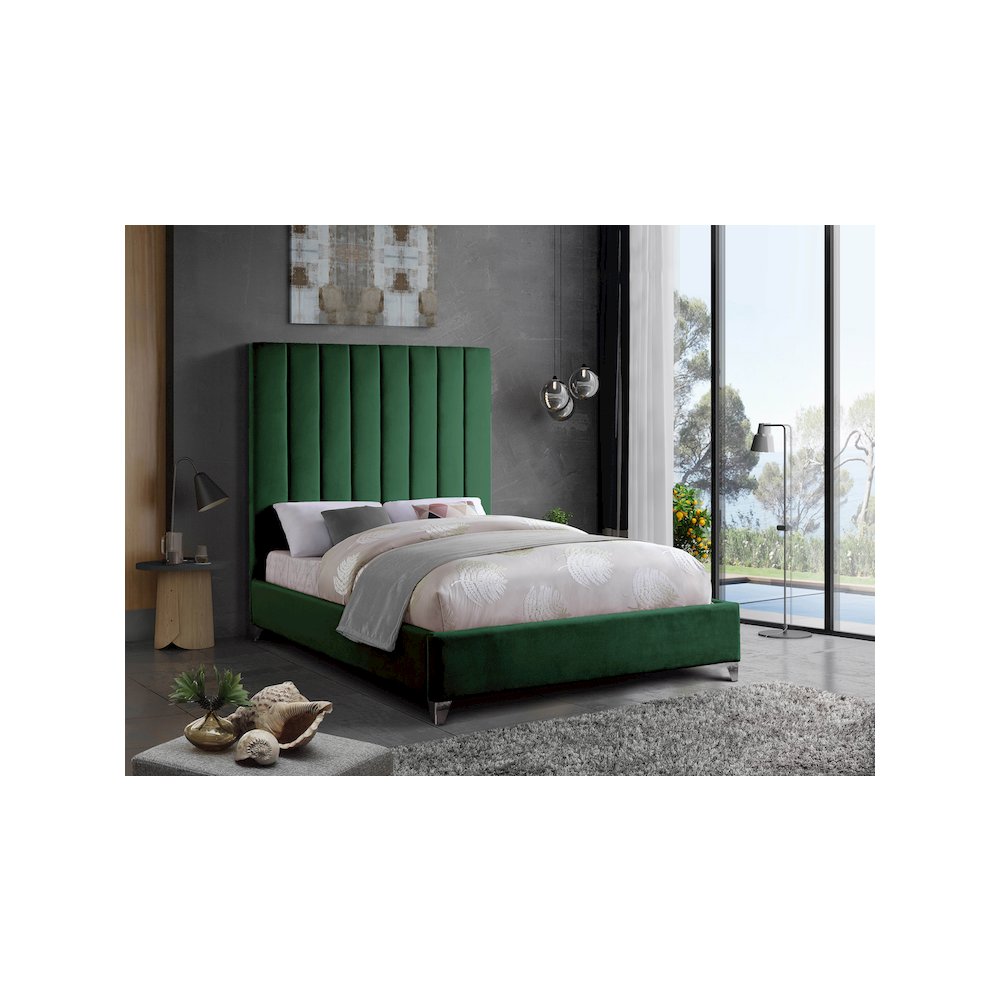 Via Green Velvet Queen Bed