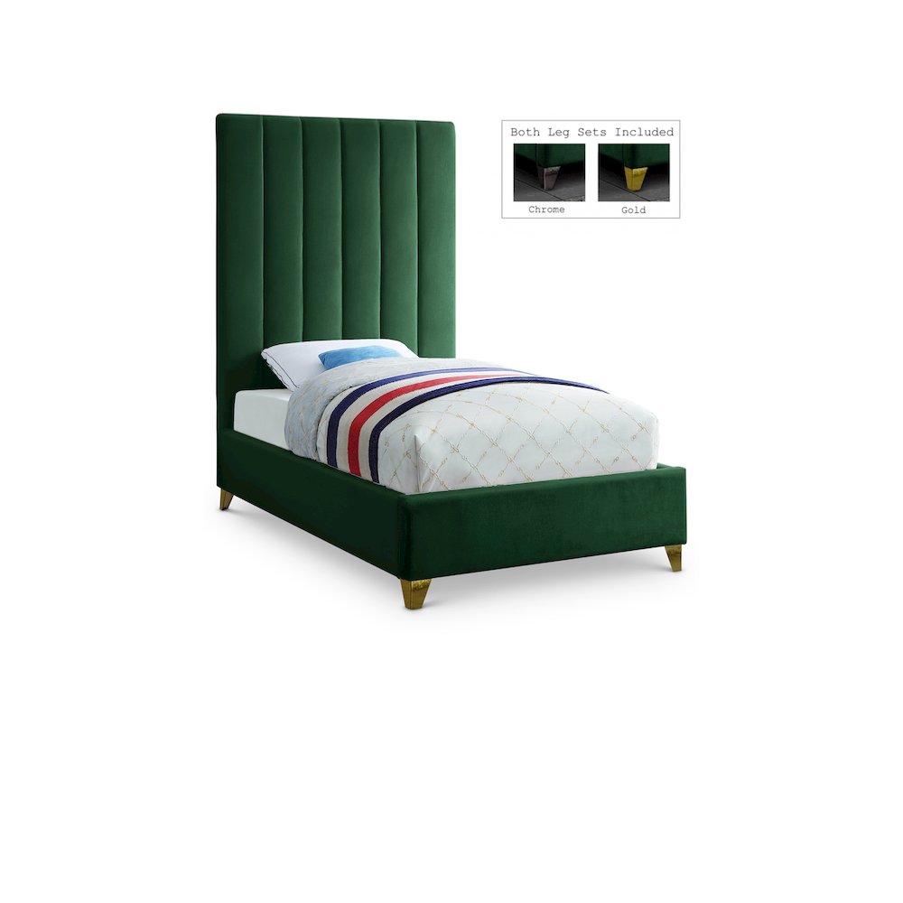 Via Green Velvet Twin Bed