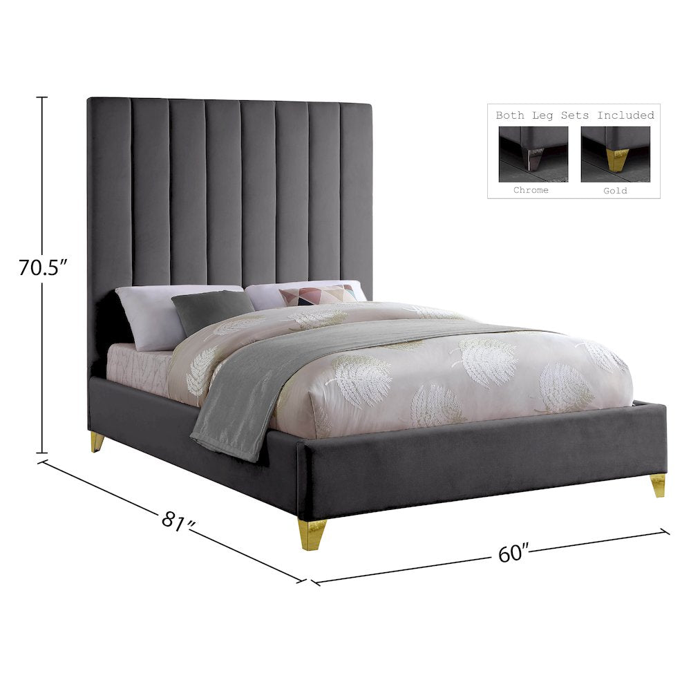 Via Grey Velvet Full Bed