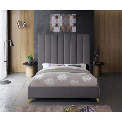 Via Grey Velvet Full Bed