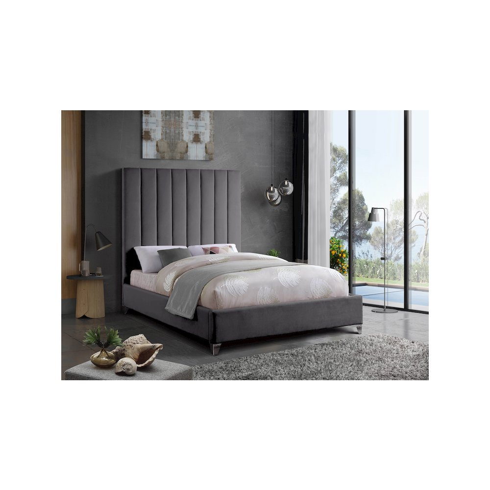 Via Grey Velvet King Bed
