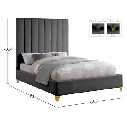 Via Grey Velvet Queen Bed