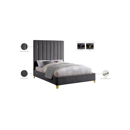 Via Grey Velvet Queen Bed