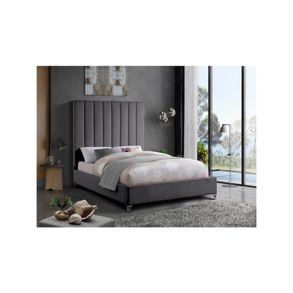 Via Grey Velvet Queen Bed