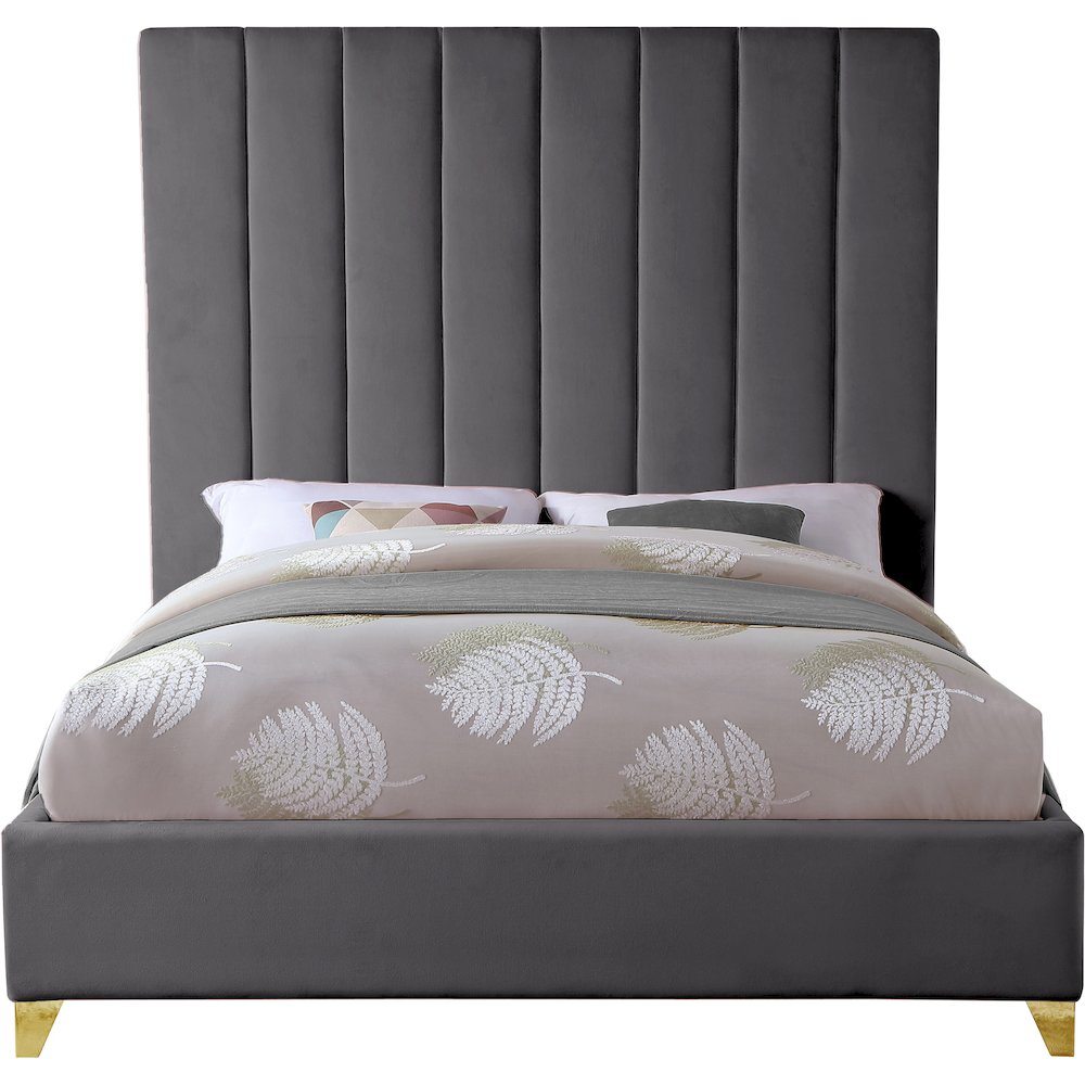 Via Grey Velvet Queen Bed