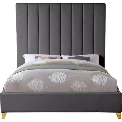 Via Grey Velvet Queen Bed