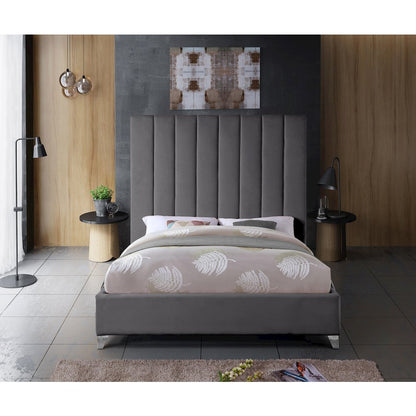 Via Grey Velvet Queen Bed