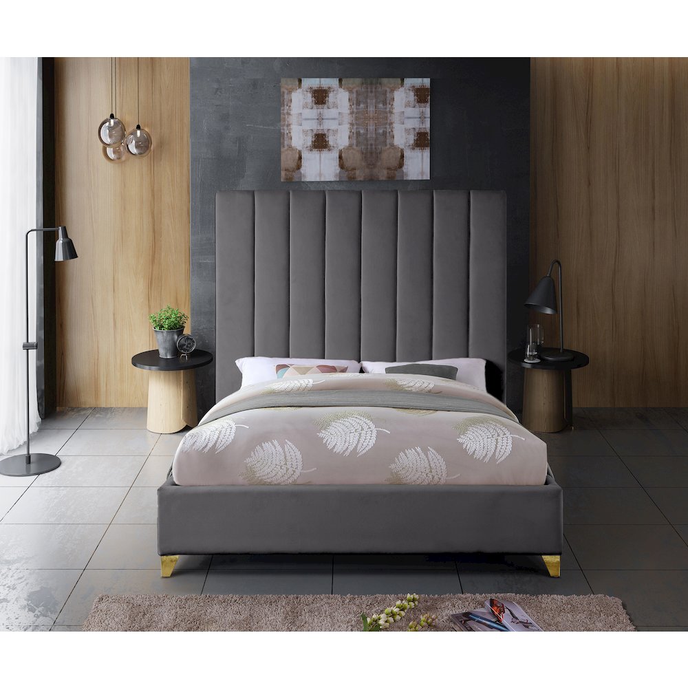 Via Grey Velvet Queen Bed