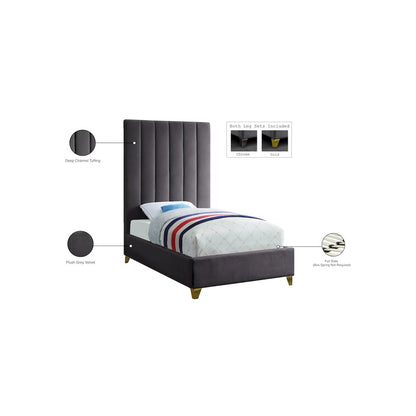 Via Grey Velvet Twin Bed