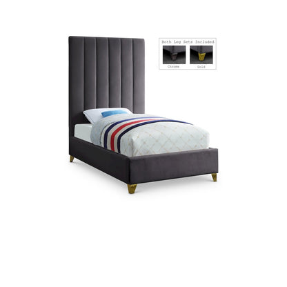 Via Grey Velvet Twin Bed