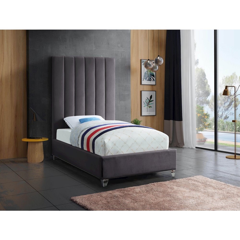 Via Grey Velvet Twin Bed