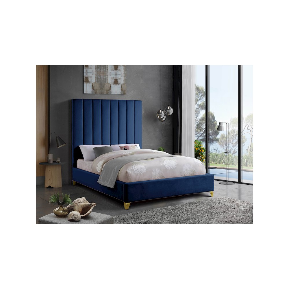 Via Navy Velvet King Bed