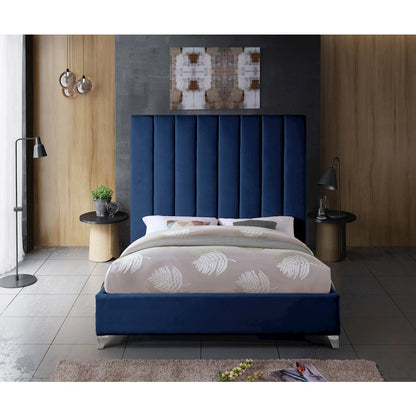 Via Navy Velvet King Bed