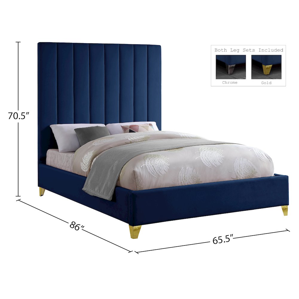 Via Navy Velvet Queen Bed