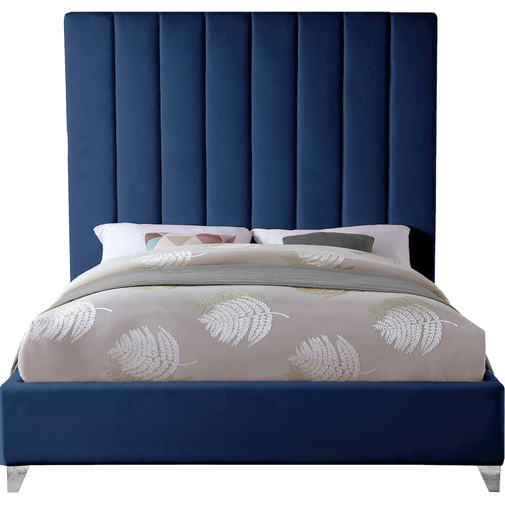 Via Navy Velvet Queen Bed
