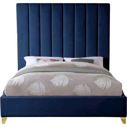 Via Navy Velvet Queen Bed