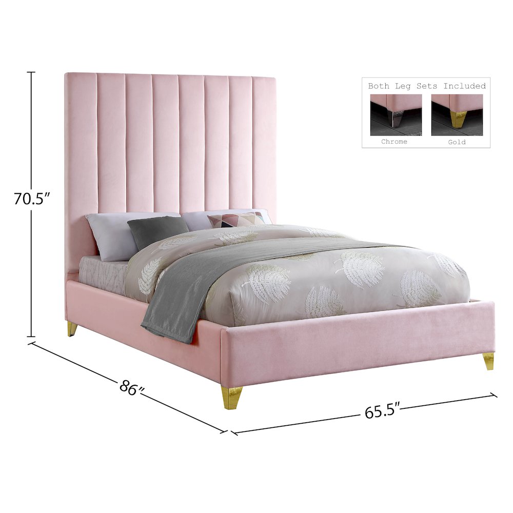 Via Pink Velvet Queen Bed