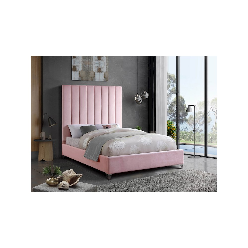 Via Pink Velvet Queen Bed