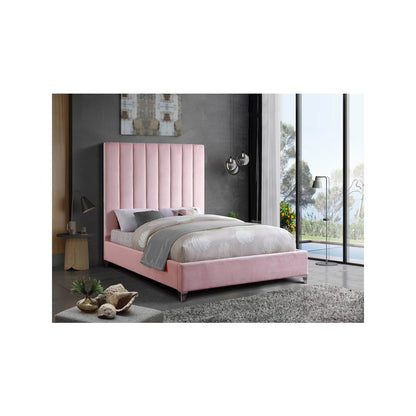 Via Pink Velvet Queen Bed