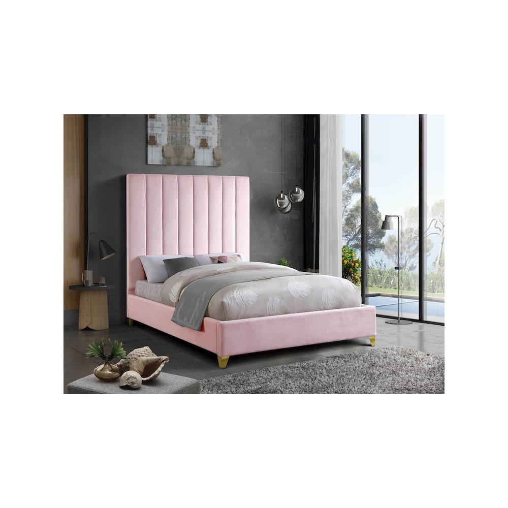 Via Pink Velvet Queen Bed