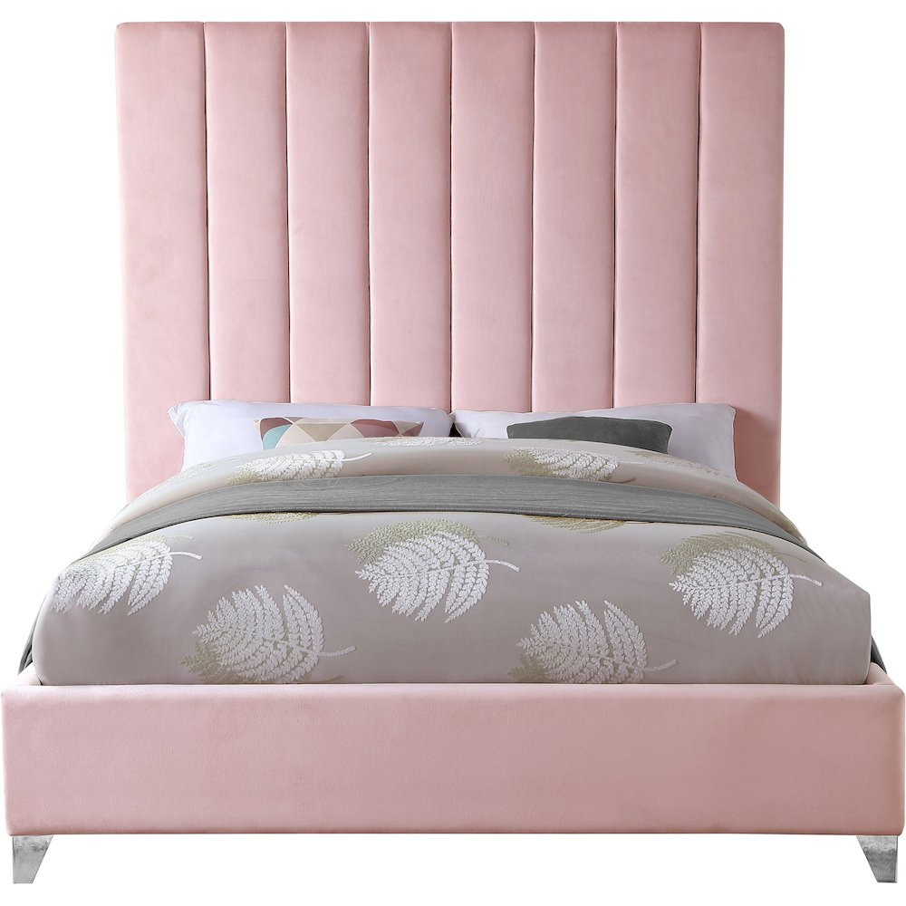 Via Pink Velvet Queen Bed