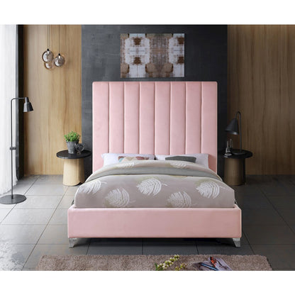 Via Pink Velvet Queen Bed