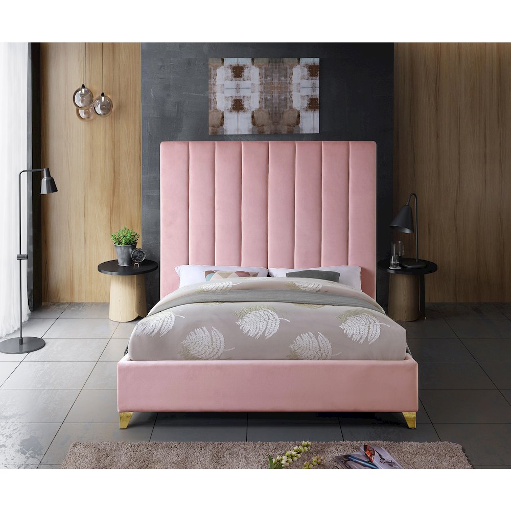Via Pink Velvet Queen Bed