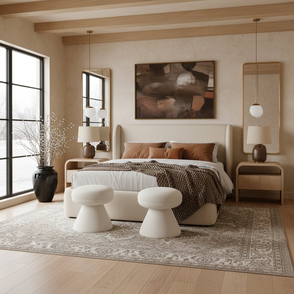 Warby Beige Vegan Leather Upholstered Full Bed