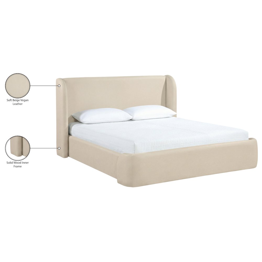 Warby Beige Vegan Leather Upholstered Queen Bed