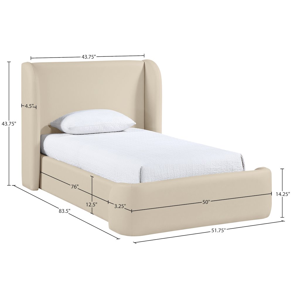 Warby Beige Vegan Leather Upholstered Twin Bed