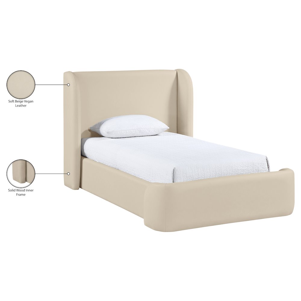 Warby Beige Vegan Leather Upholstered Twin Bed