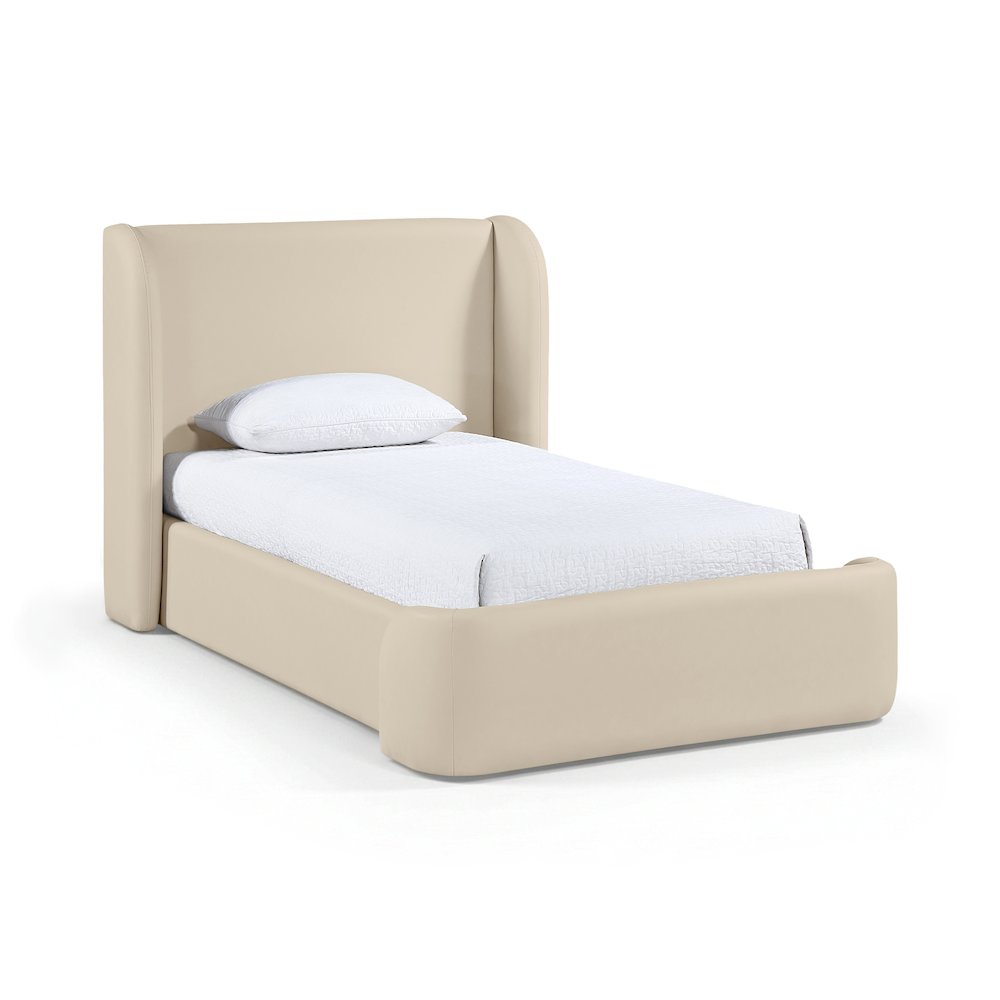 Warby Beige Vegan Leather Upholstered Twin Bed