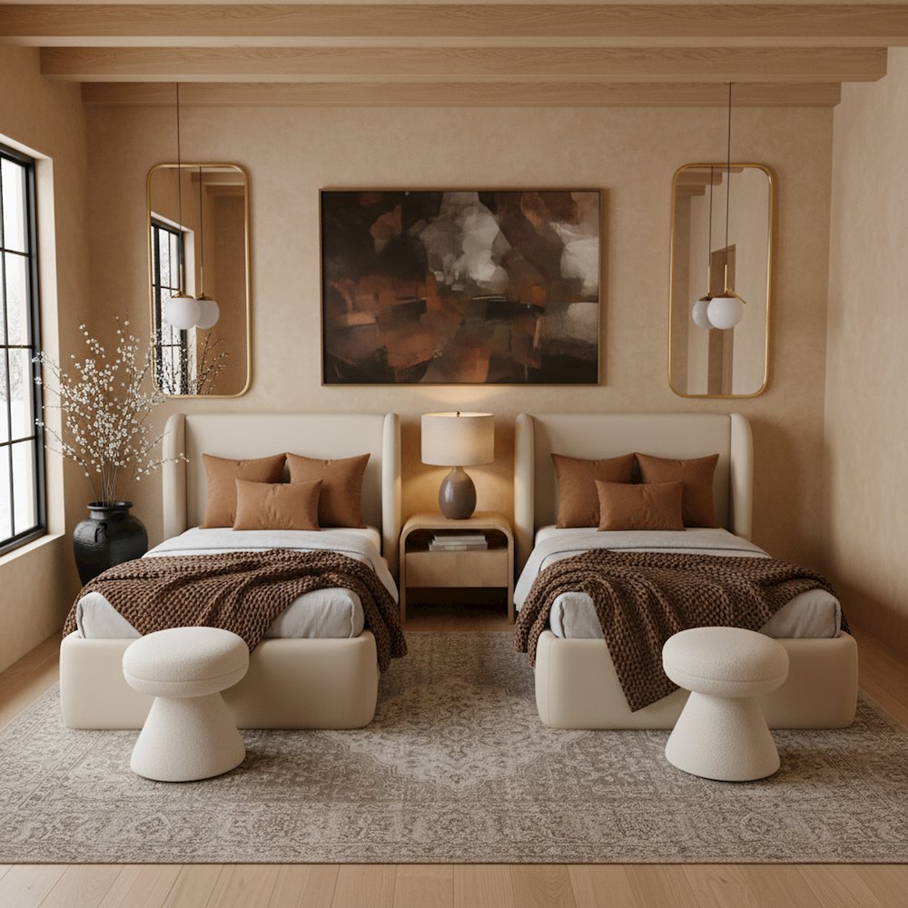 Warby Beige Vegan Leather Upholstered Twin Bed