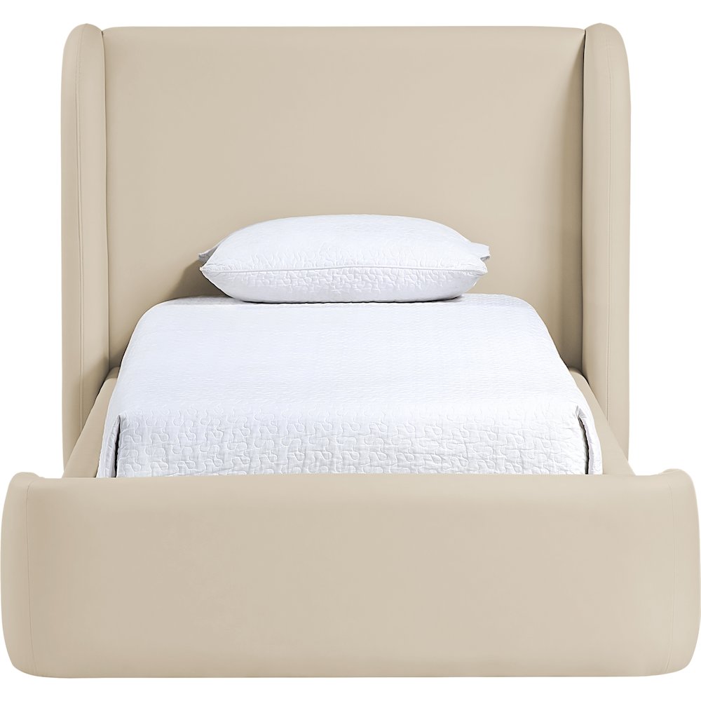 Warby Beige Vegan Leather Upholstered Twin Bed