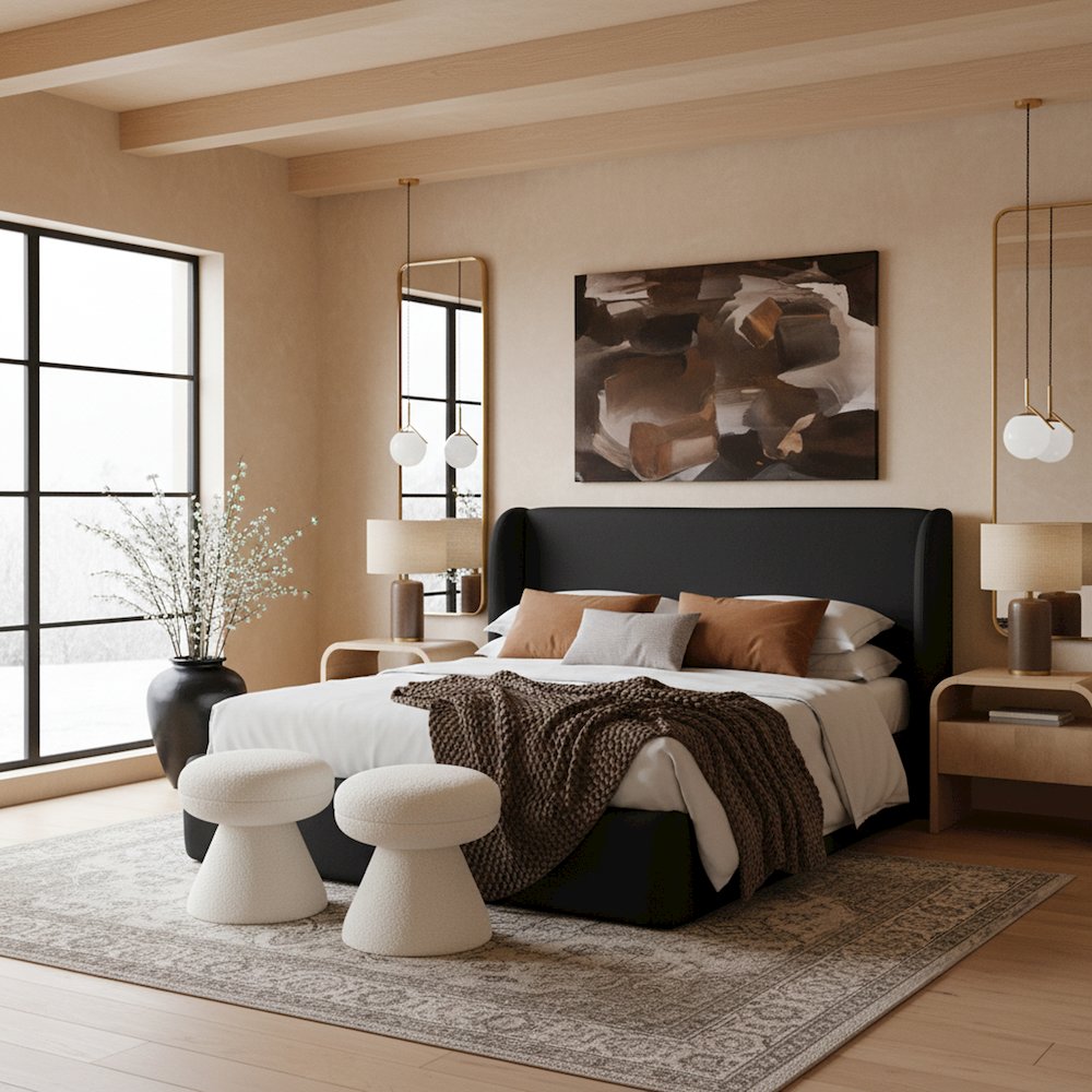 Warby Black Vegan Leather Upholstered King Bed