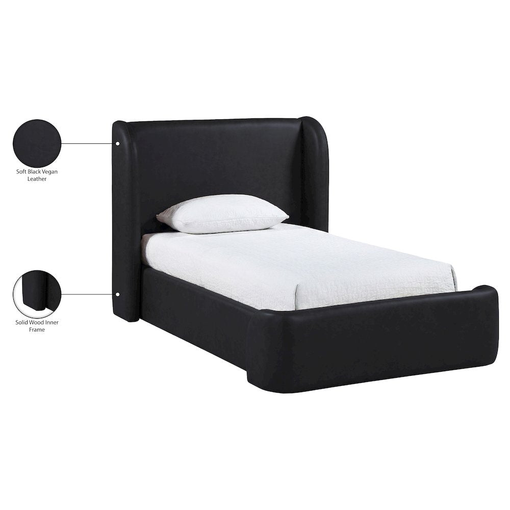 Warby Black Vegan Leather Upholstered Twin Bed