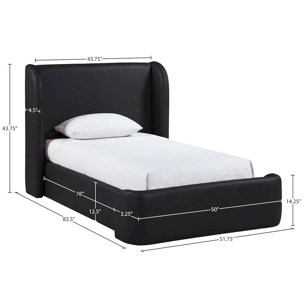 Warby Black Vegan Leather Upholstered Twin Bed