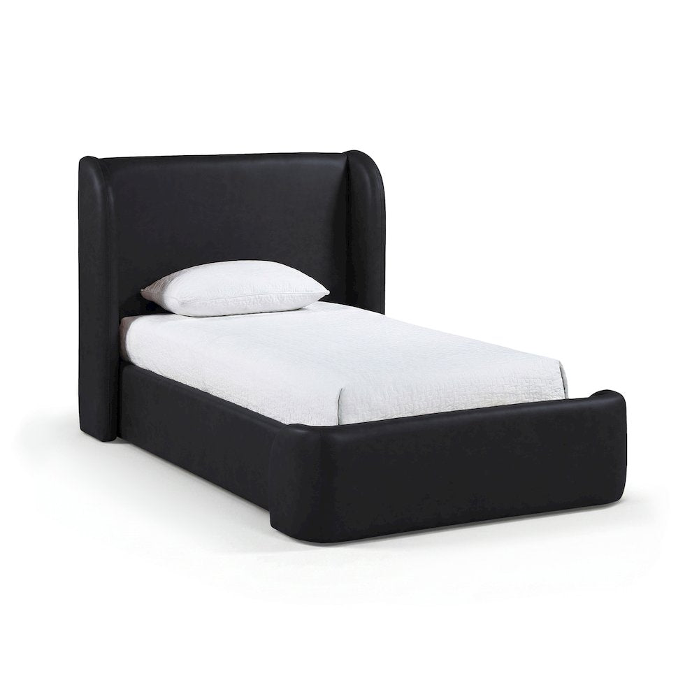 Warby Black Vegan Leather Upholstered Twin Bed