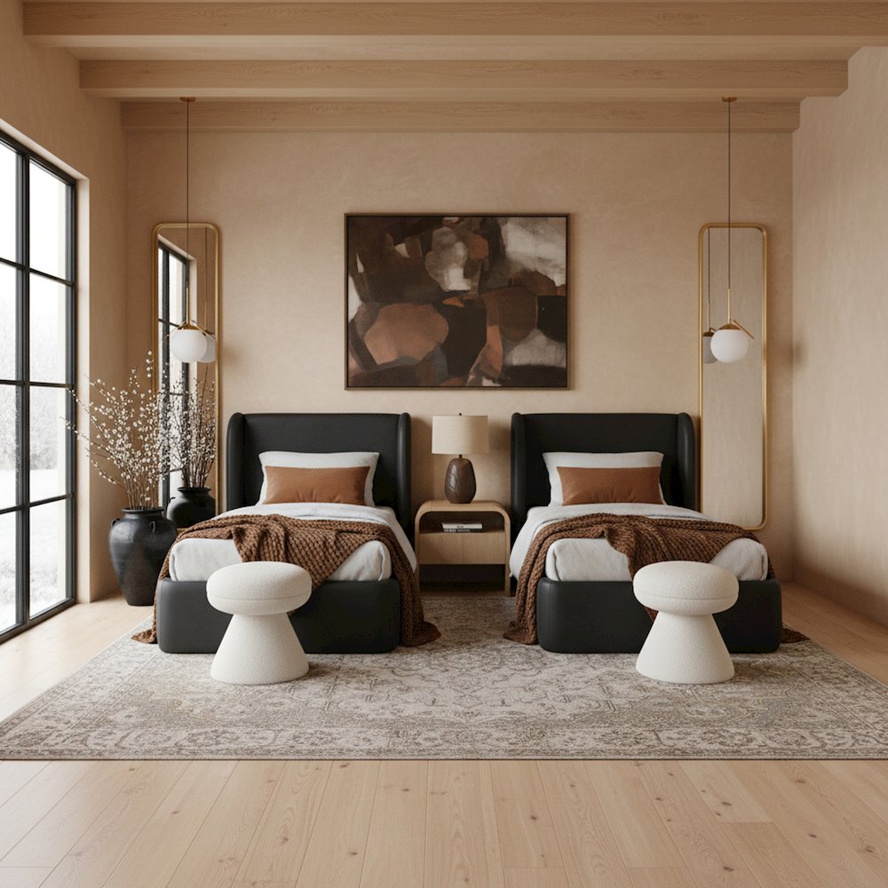 Warby Black Vegan Leather Upholstered Twin Bed
