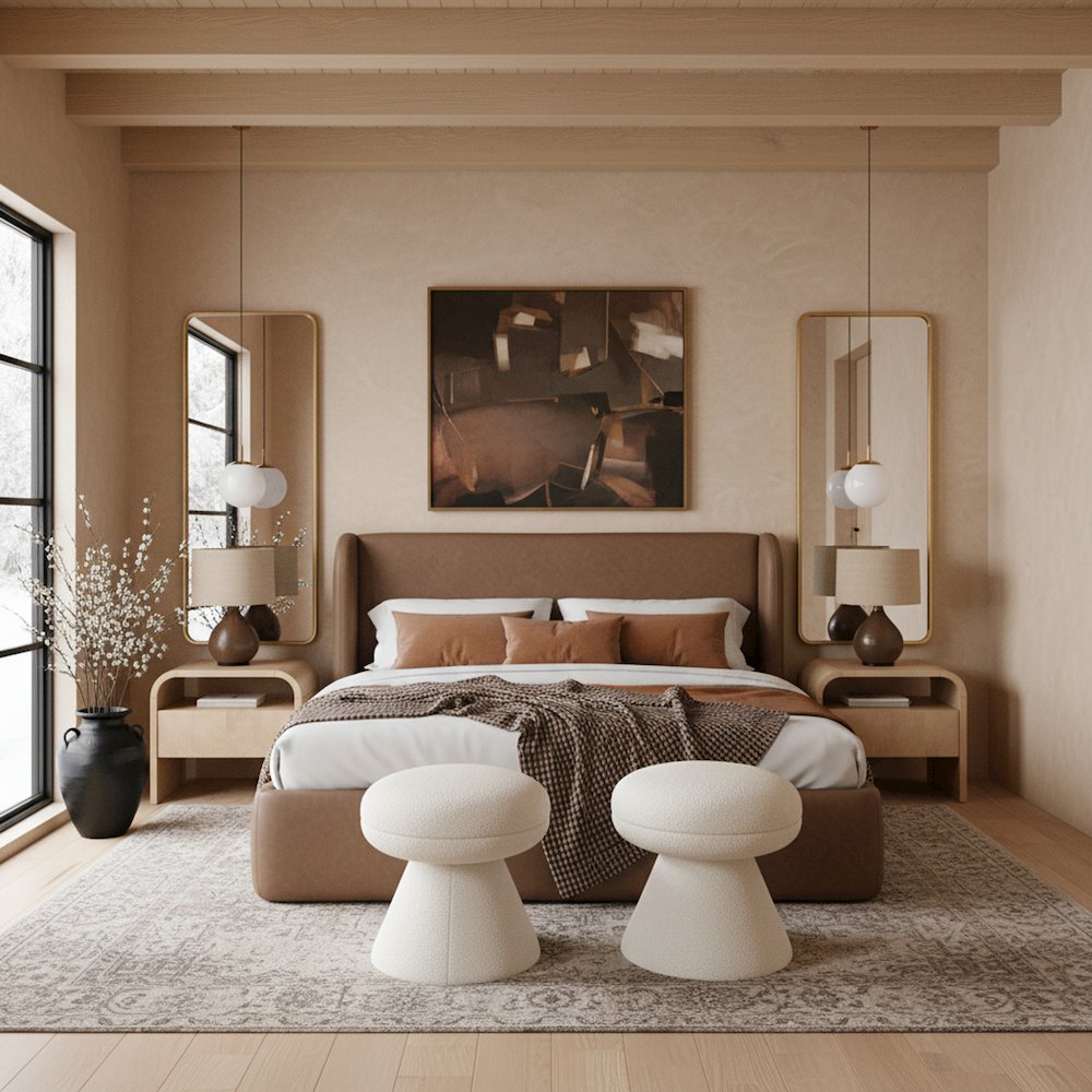 Warby Brown Vegan Leather Upholstered Queen Bed