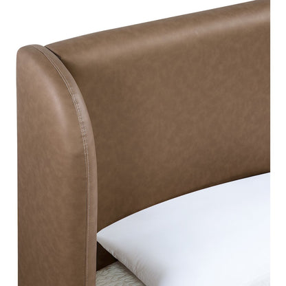 Warby Brown Vegan Leather Upholstered Queen Bed