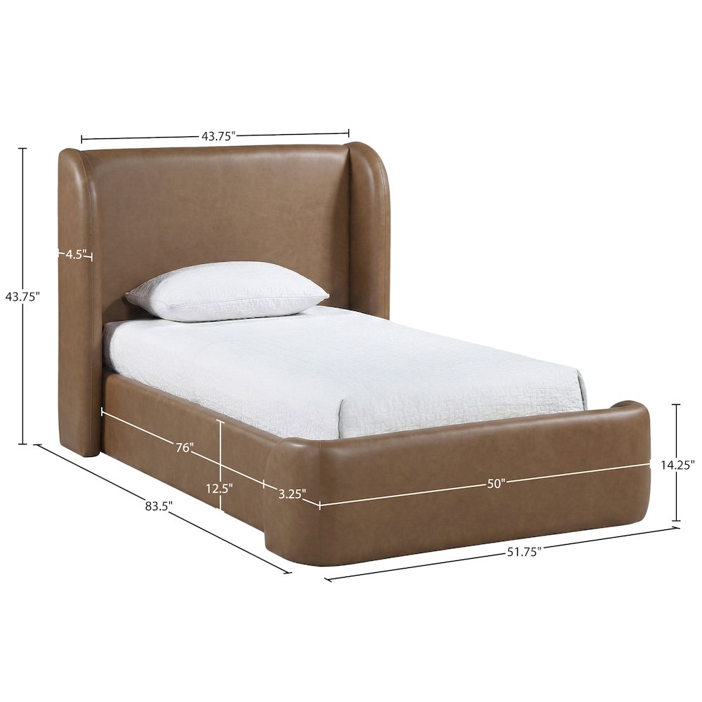 Warby Brown Vegan Leather Upholstered Twin Bed